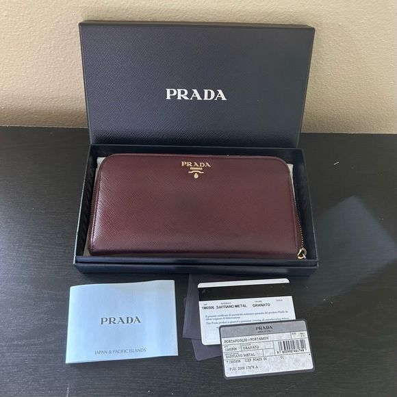 Prada Handbags - Prada Milano Saffiano Colour Granato All Around Zip Large Long Wallet